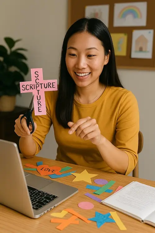 asian woman teaching scripture crafts