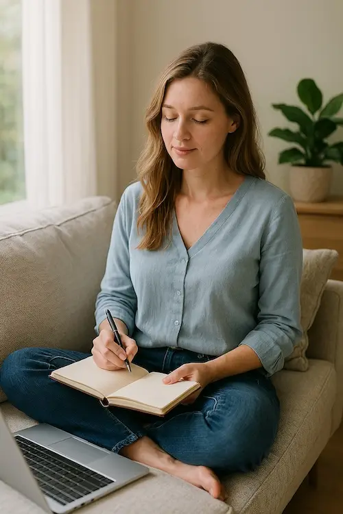 caucasian woman sharing healing testimony blog