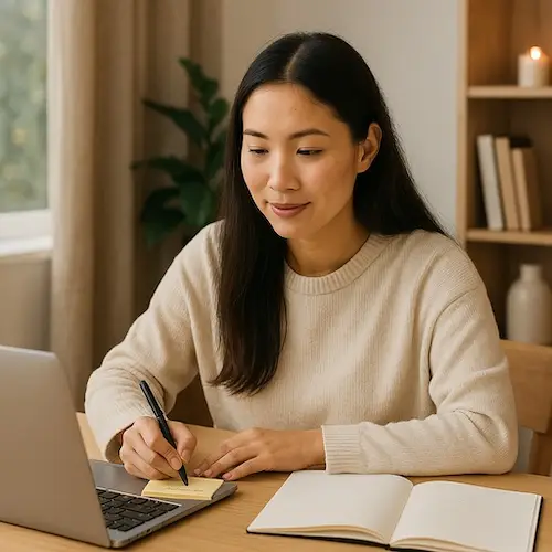 christian woman creating online prayer calendar