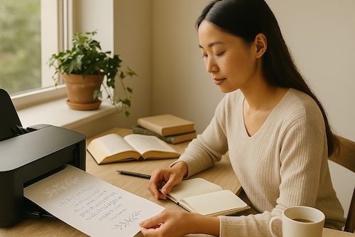 christian woman printing scriptures.jpg
