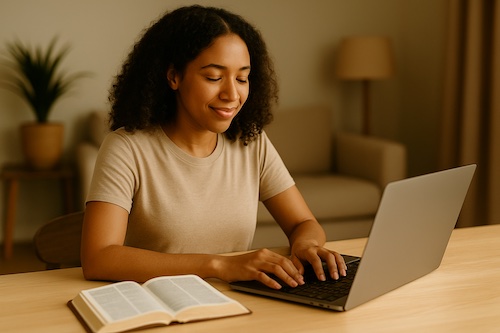 african american woman planning bible lunchbox notes