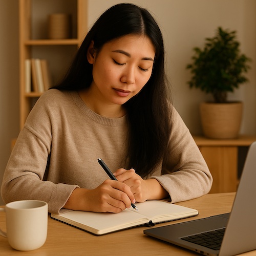 asian woman prayer journaling online subscription