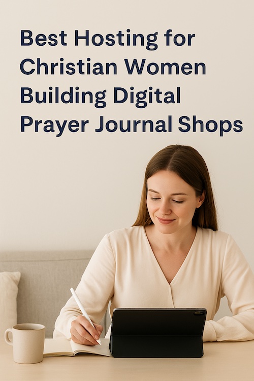 christian woman building digital prayer journal shop