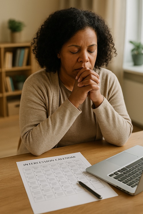 christian woman building intercession calendar