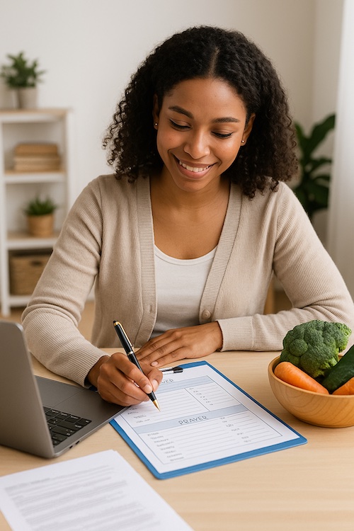 christian woman creating faith based meal planners