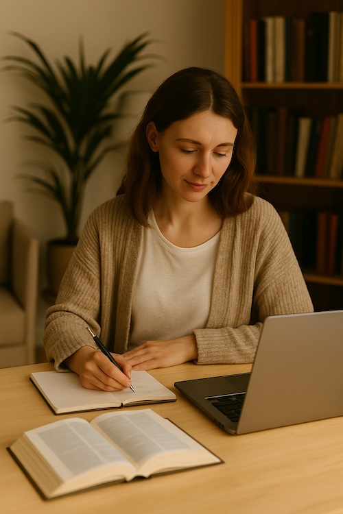 christian woman creating homeschool coop resources