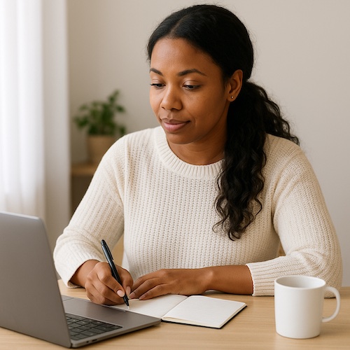 christian woman creating weekly encouragement email blog