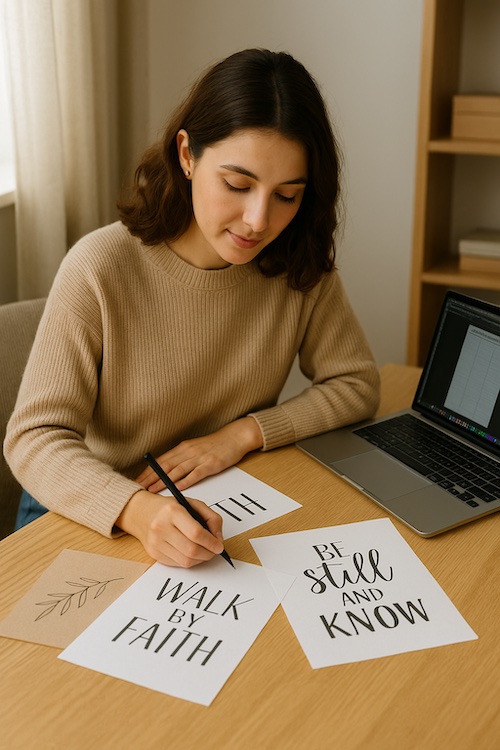 christian woman designing faith wall art
