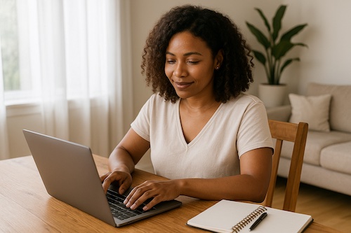 christian woman emailing prayer calendars for grandparents
