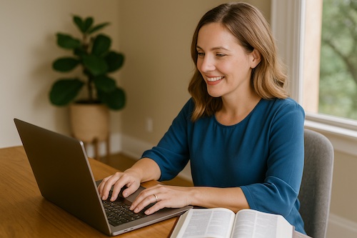 christian woman teaching bible based mini courses