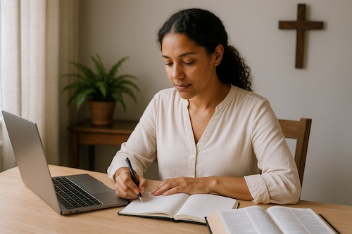 christian woman writing daily intercessory prayer blog