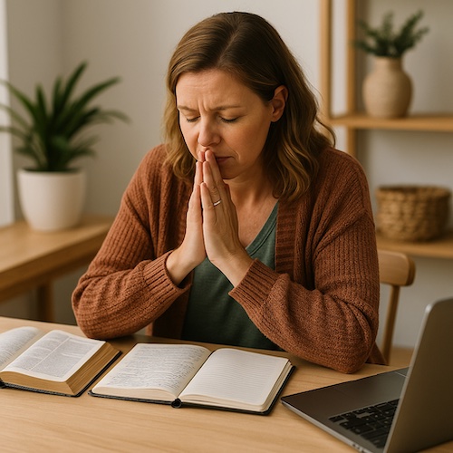 christian woman writing devotionals for foster moms