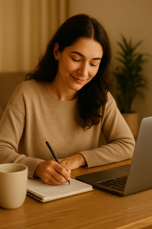 christian woman writing email devotional encouragement