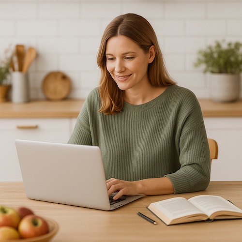 christian woman writing faith based meal planning blog