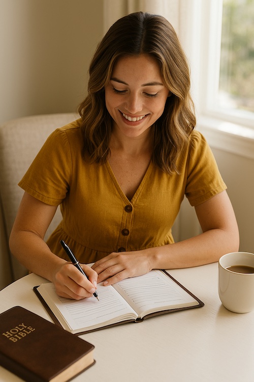 christian woman writing holy spirit encouragement blog