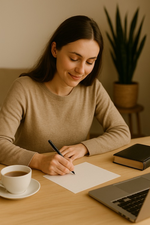 christian woman writing letters to encourage moms