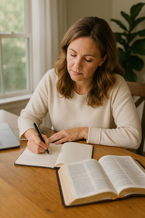 christian woman writing prayer retreat journaling challenge