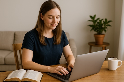 christian woman writing weekly faith email blog