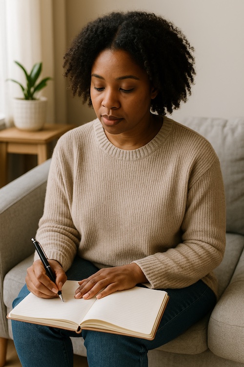 african american woman writing devotionals