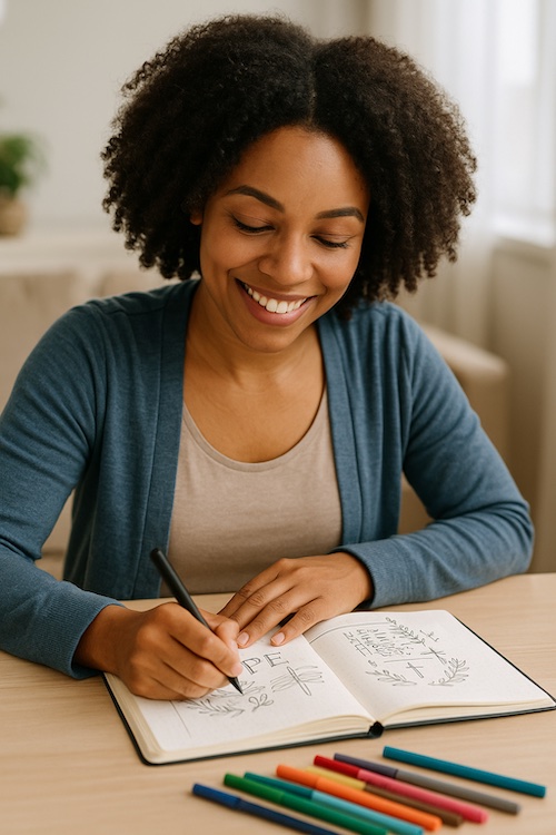 christian woman creating bullet journals