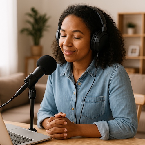 christian woman podcasting about faith and chronic illness