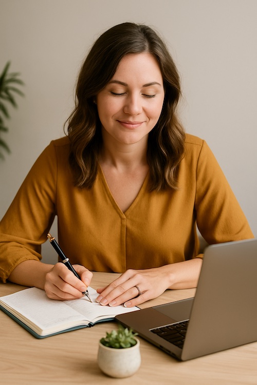 christian woman sharing printable journal prompts