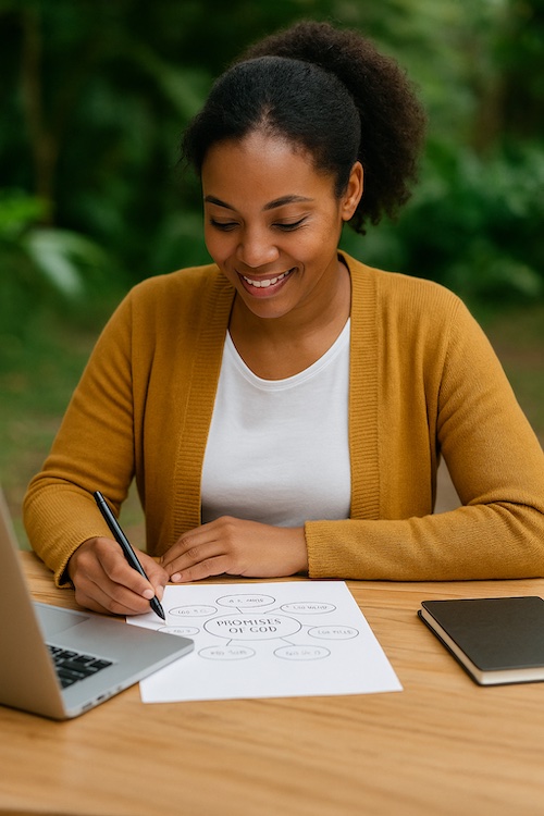 african american woman creating printable bible study reflection maps