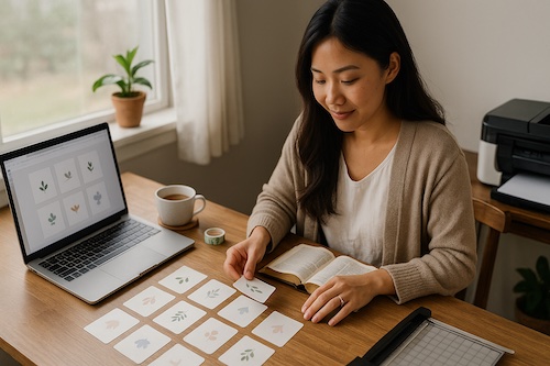 asian christian woman breath prayer card printable shop home studio