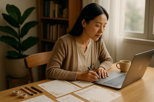 asian woman home studio gratitude journal printable packs