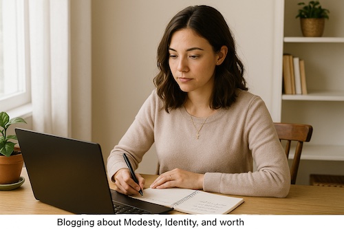 christian woman blogging about modesty identity worth home office