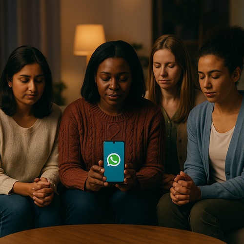 diverse women whatsapp prayer circle care team home evening