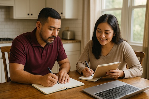 latino husband wife planning email bible study challenge kitchen table