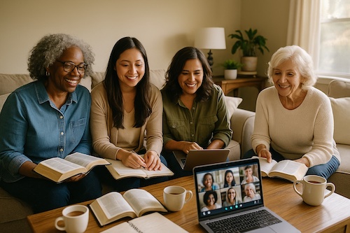 multigenerational women leading ruth bible study zoom living room