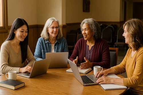 multigenerational women leading titus 2 online mentoring circle church table
