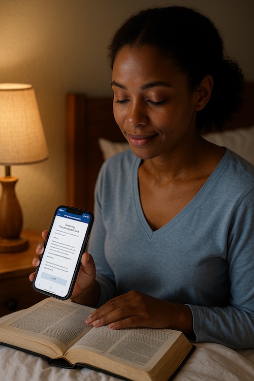 nightly encouragement emails christian woman bedside reading