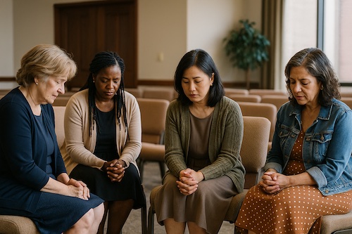 widowed christian women encouragement group church lounge