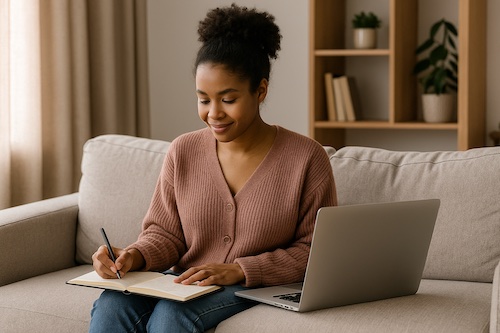 scripture rooted encouragement letters woman writing living room