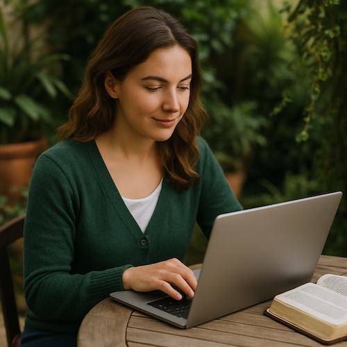 greengeeks hosting review christian woman outdoor laptop