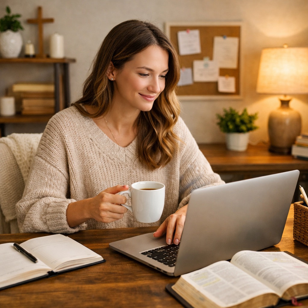 best hosting for christian blogs woman laptop cozy home office