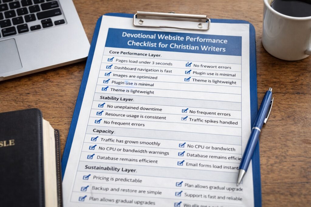 devotional website performance checklist for christian writers