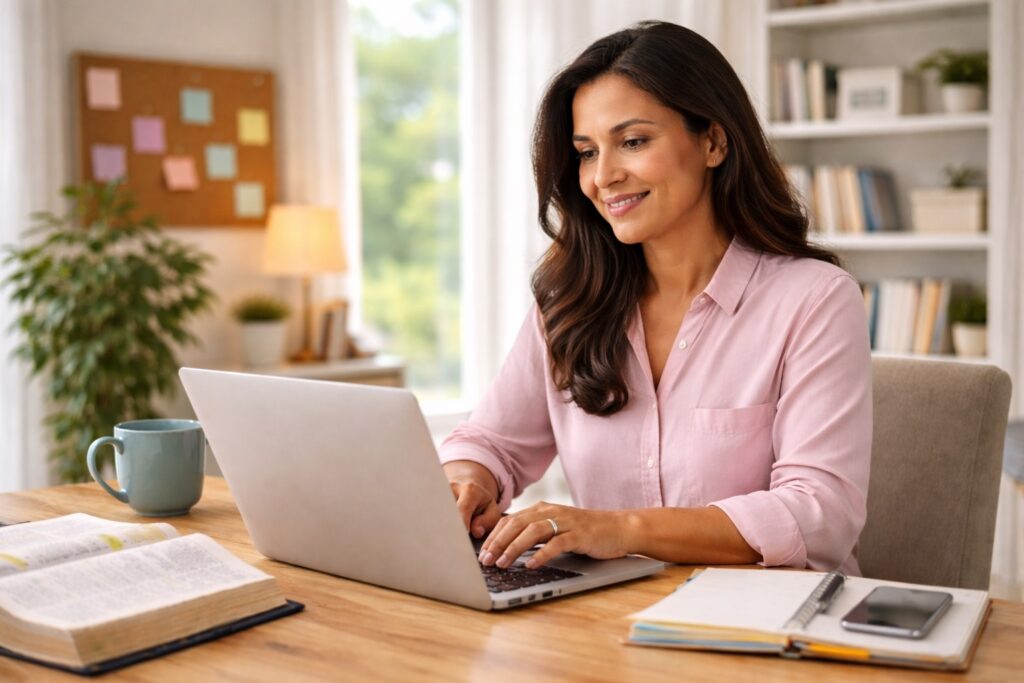 flexible hosting for christian devotional writers sunlit home office