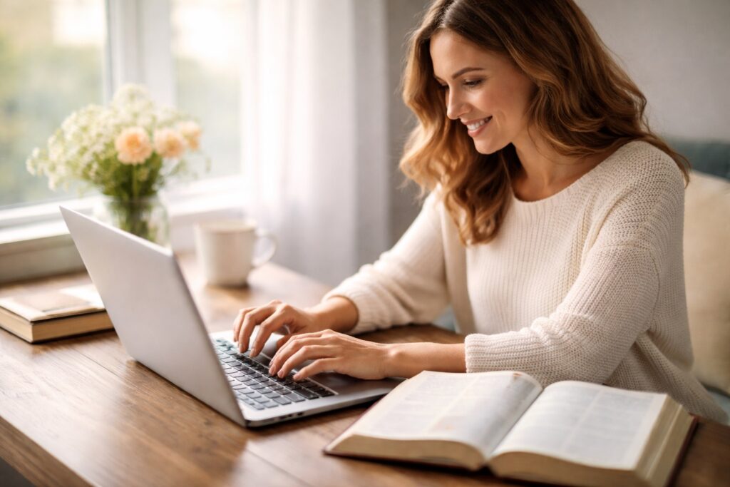 stable hosting for christian devotional writers faith writer laptop