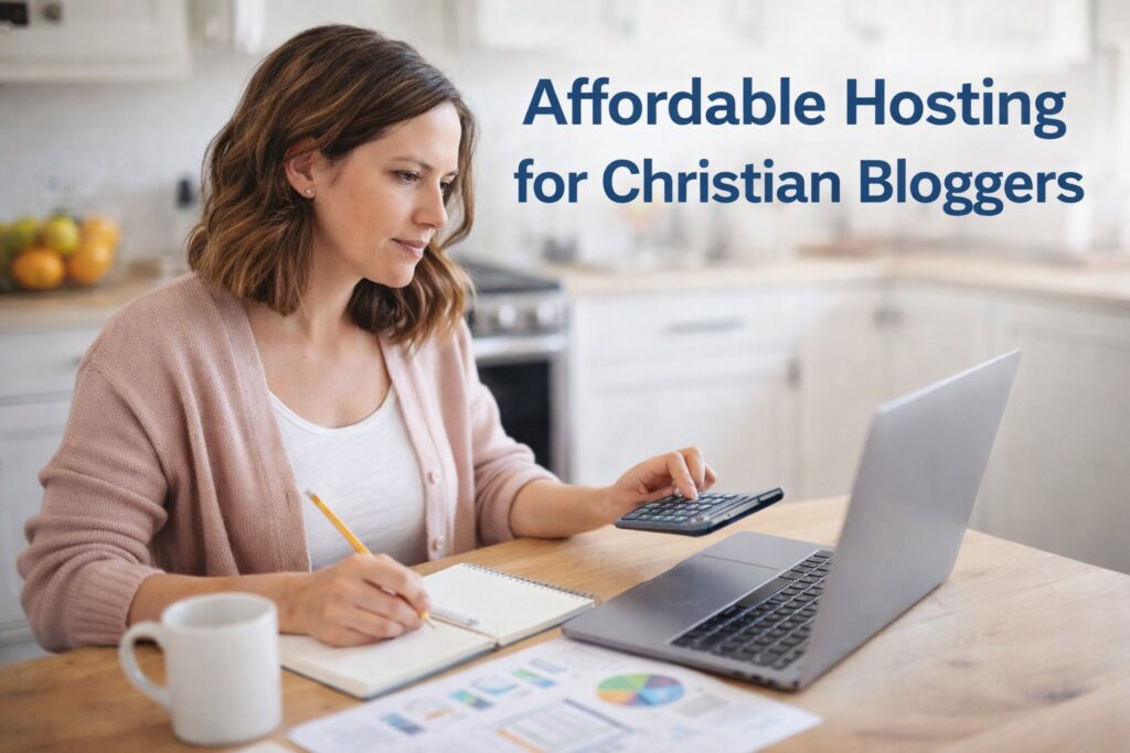 affordable hosting for christian bloggers woman budget planning laptop