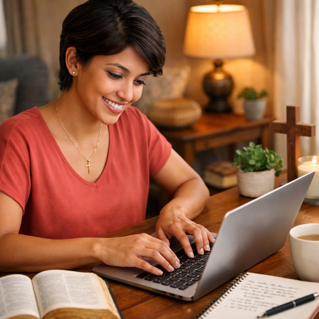 christian blog content ideas woman writing faith blog posts