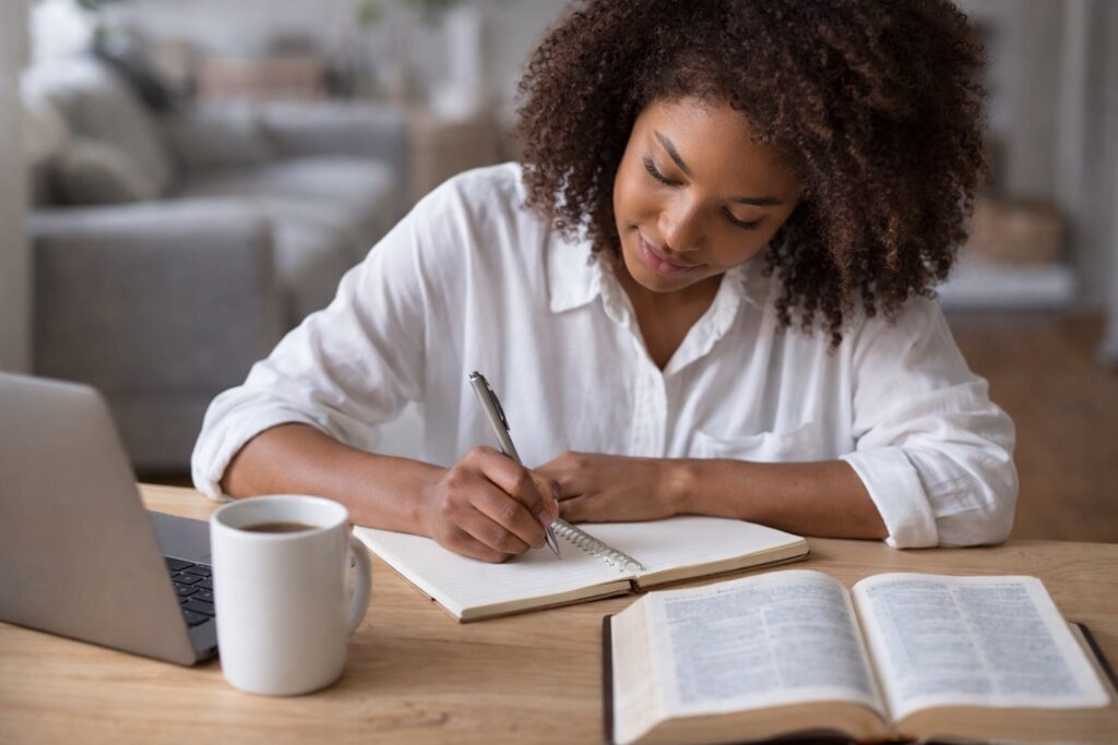 christian blog writing guide for beginners woman writing faith content