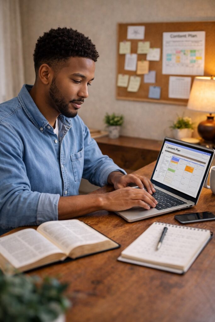 christian blogging tools for beginners man planning content