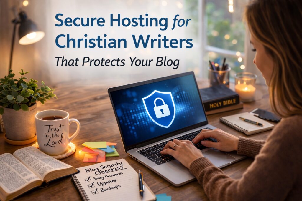 secure hosting christian writer laptop home workspace