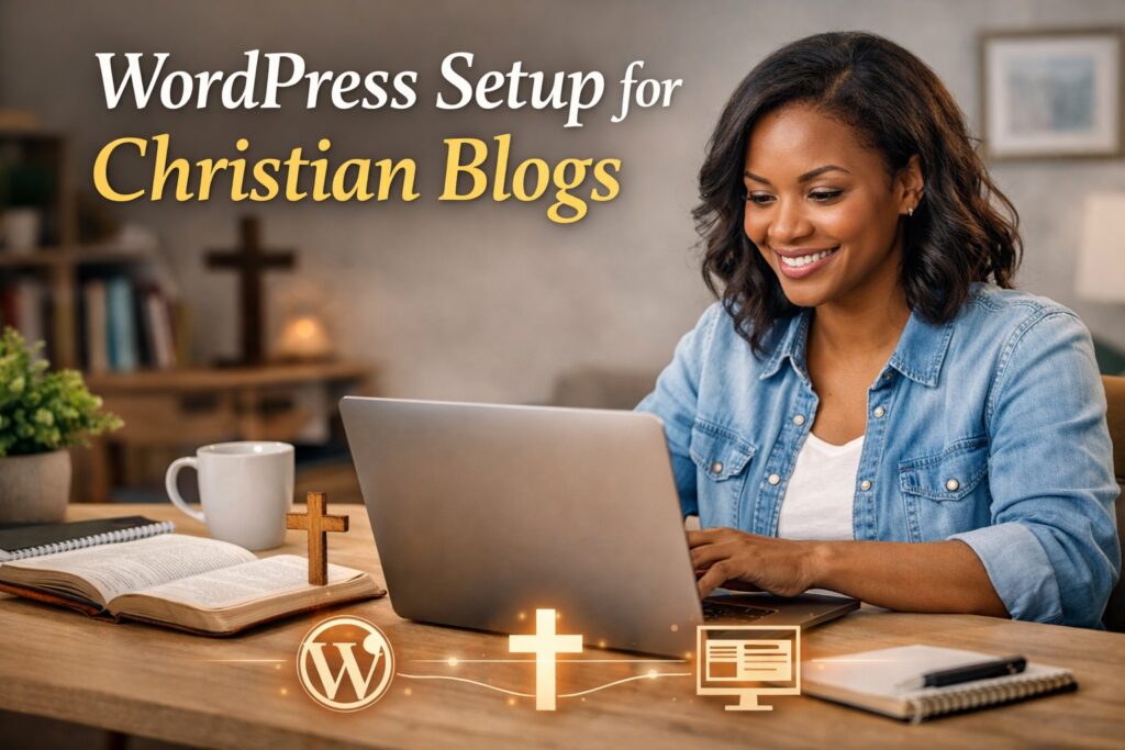 wordpress setup for christian blogs woman building ministry site