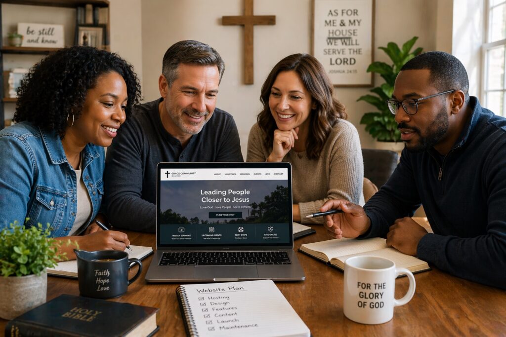 best hosting for church websites team planning laptop