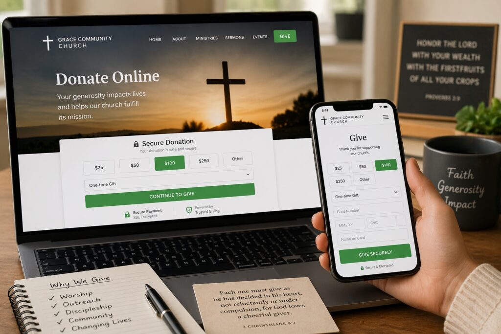 online giving tools for churches secure donation laptop phone